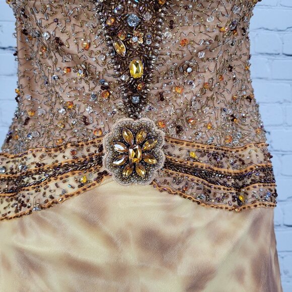 NWD Morell Maxie Brown Silk Chiffon Beaded Rhinestone Strappy Dress 8 - Picture 10 of 16
